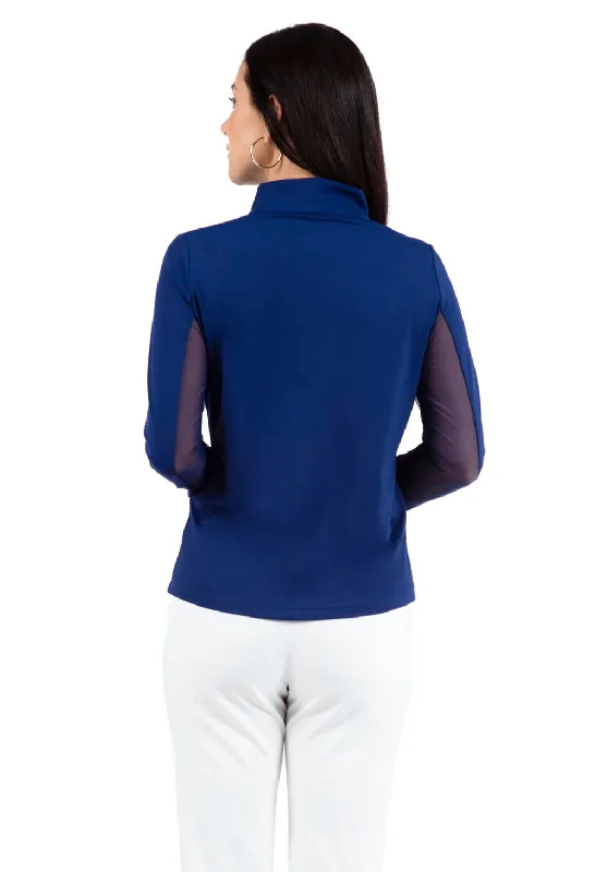 IBKUL Womens Long Sleeve Mock Solid Top - Navy