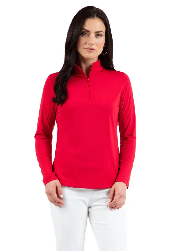 Ibkul Womens Long Sleeve Mock Solid Top - Red