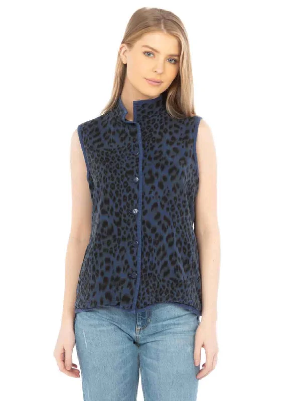 Tianello ""Cheetah"" Print TENCEL™  Sleeveless ""Oxford"" Vest Jacket Lined, & Side Pockets