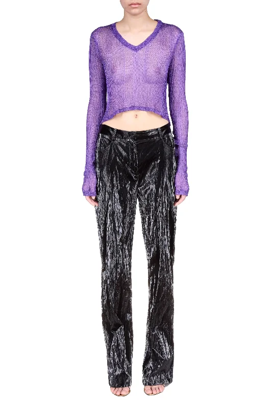 Amethyst Metallic V-Neck Cropped Top