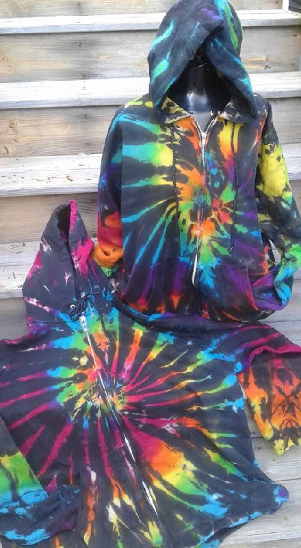 ""Black Plasma"" Tie-Dye Rainbow Zipper Hoodie