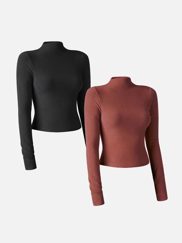 Eco-Mousse® Thermal Brushed Mock Neck Crop Top 2Pcs Set