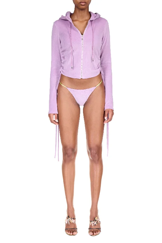 Lavender Velour Ruched Zip-Up Hoodie