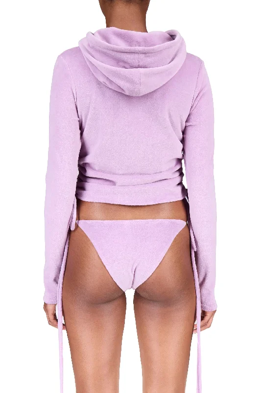 Lavender Velour Ruched Zip-Up Hoodie