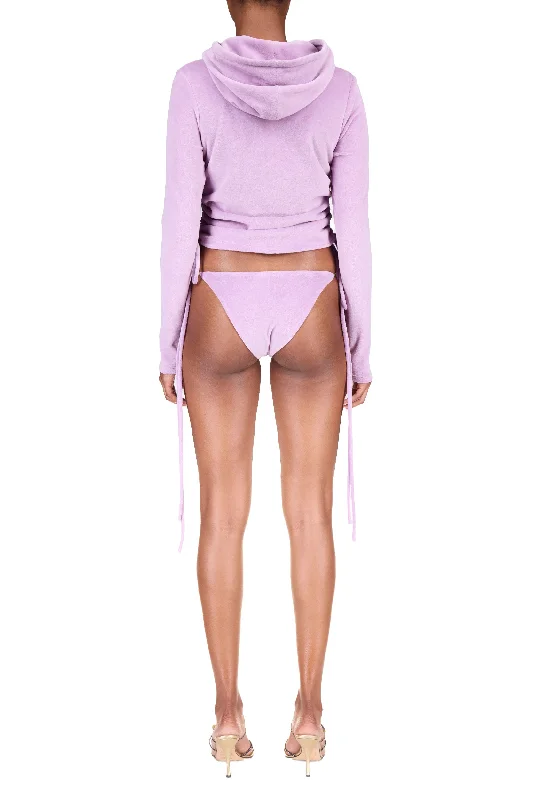 Lavender Velour Ruched Zip-Up Hoodie