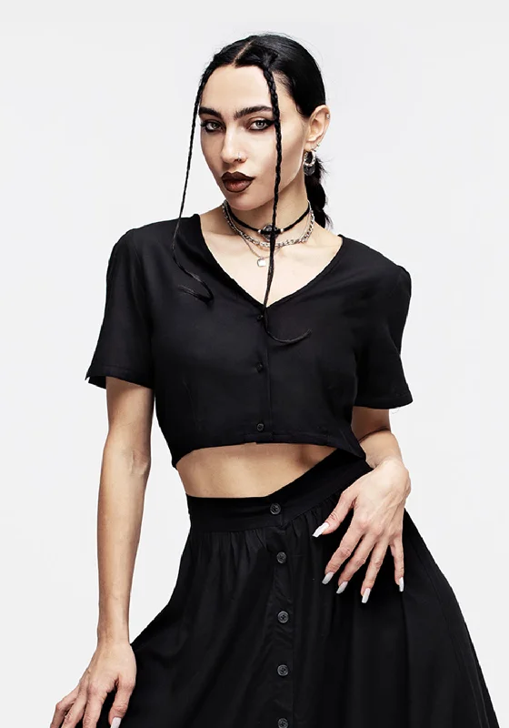 Realm Button Down Crop Top - Midnight Black