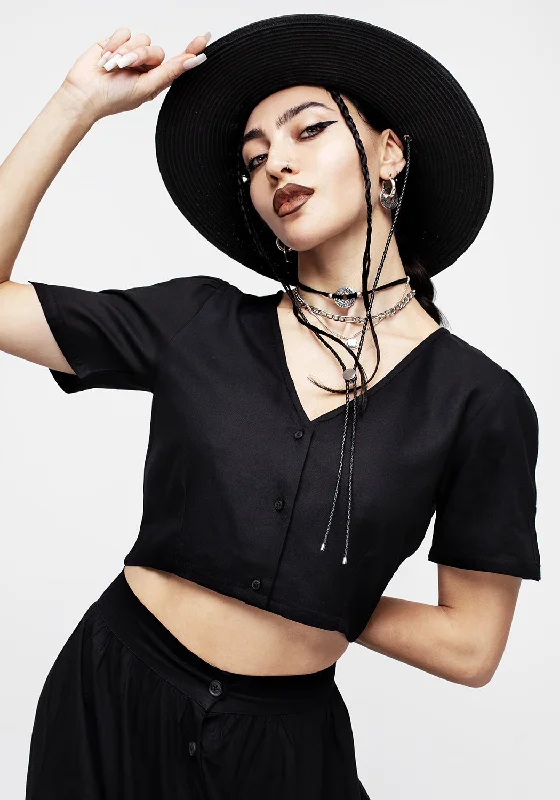 Realm Button Down Crop Top - Midnight Black