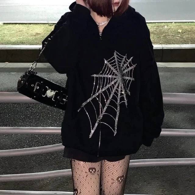 Punk Goth Printed Streetwear Black Female Jacket Hoodie